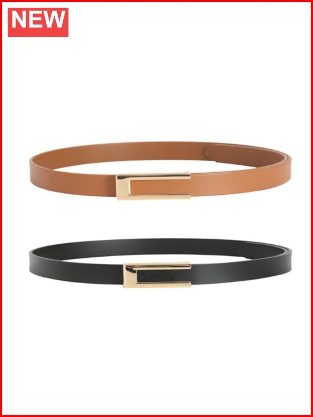 Skinny Leather Belt Gold Buckle Waist Belt for Dresses Jeans Pants
